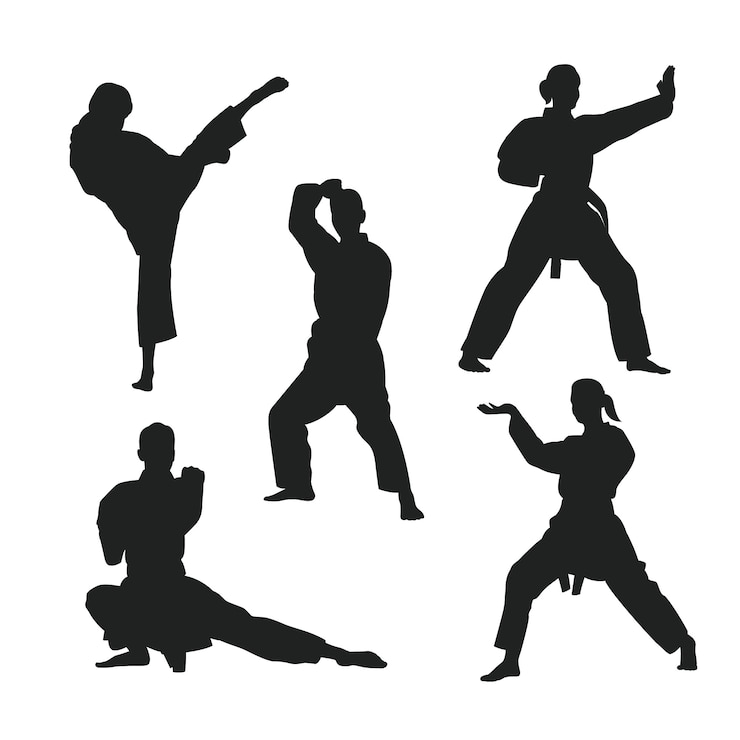 Vecteur gratuit set de silhouettes de karaté dessinées à la main