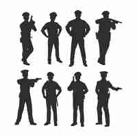 Vecteur gratuit set de silhouettes de policiers dessinées à la main