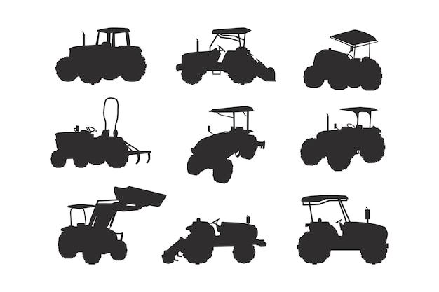 Vecteur gratuit set de silhouettes de tracteurs dessinées à la main