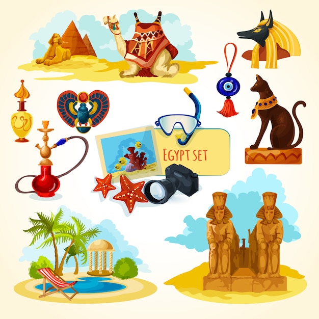 Vecteur gratuit set touristique egypte