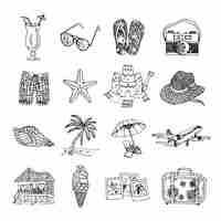 Vecteur gratuit set de vacances d'été doodle croquis isons