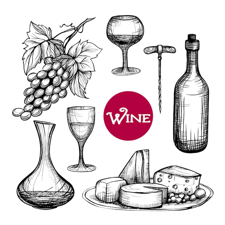 Vecteur gratuit set de vin dessiné à la main