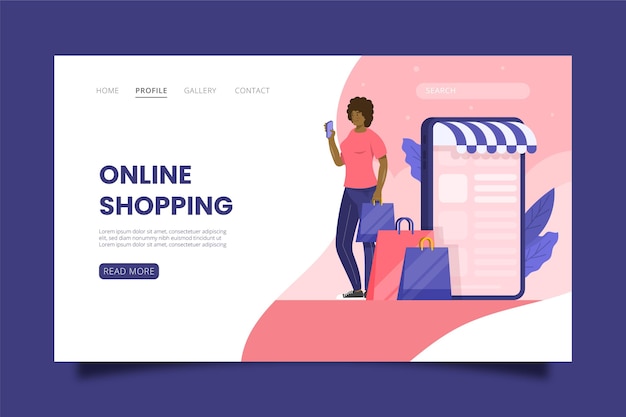 Vecteur gratuit shopping page de destination en ligne au design plat