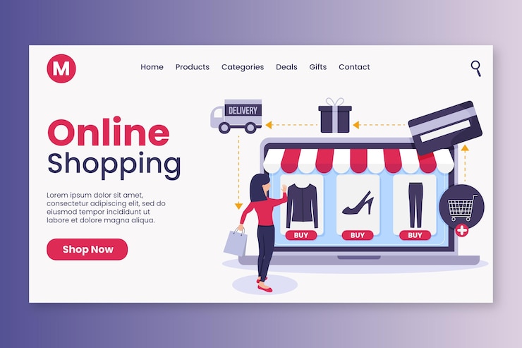 Vecteur gratuit shopping page de destination en ligne au design plat