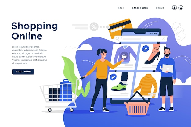 Vecteur gratuit shopping page de destination en ligne au design plat