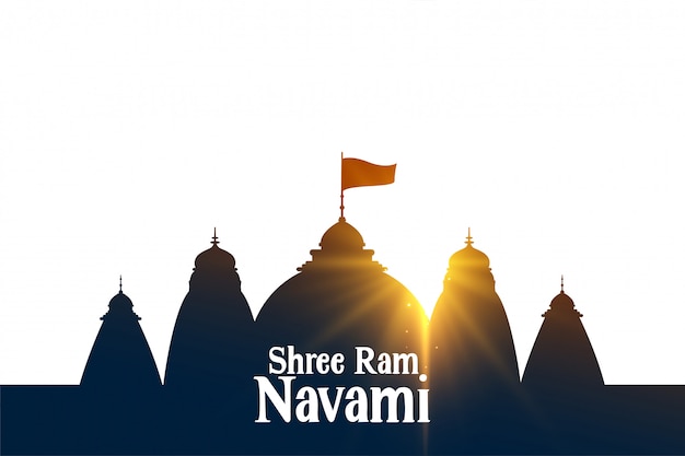 Shree Ram Navami Souhaite Carte Avec Temple Et Rayons Du Péché