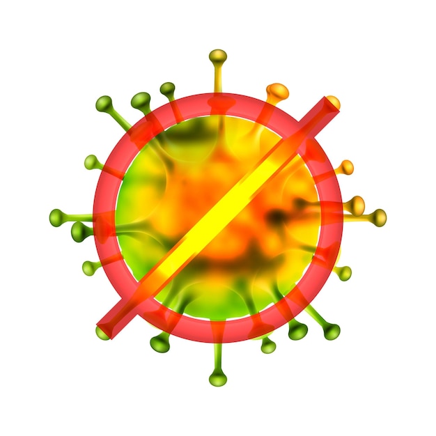 Vecteur gratuit signe d'avertissement coronavirus arrêter le danger d'épidémie de coronavirus et le risque pour la santé publique maladie et épidémie de grippe concept médical pandémique avec des cellules dangereuses illustration vectorielle fond futuristick