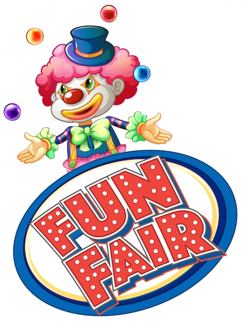 Vecteur gratuit signe de la fête foraine avec des balles de jonglage de clown heureux
