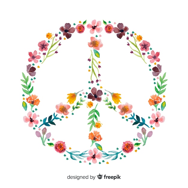 Signe de paix floral dessiné à la main