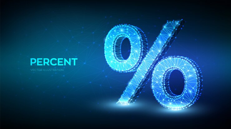 Signe de pourcentage. Symbole de pourcentage abstrait polygonal bas 3D. Concept d'entreprise bancaire, calcul, remise.