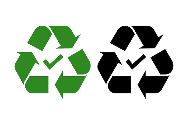 Vecteur gratuit signe de recyclage avec marque de contrôle vert et noir