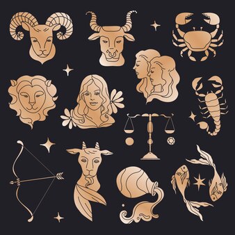 Signes du zodiaque, élément de collage de conception gradient doodle set vector