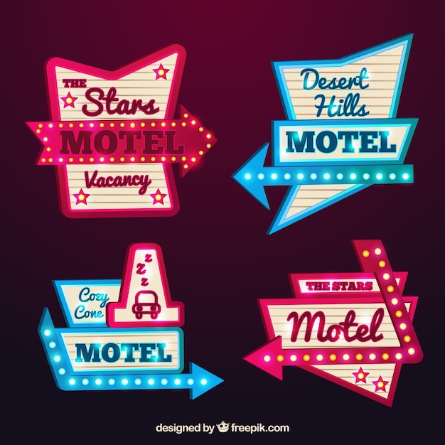 Vecteur gratuit signes lumineux du motel