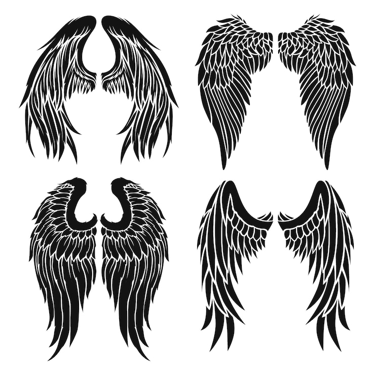 Vecteur gratuit silhouette d'ailes d'ange dessinées à la main