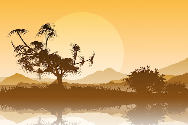Vecteur gratuit silhouette des arbres contre un ciel coucher de soleil