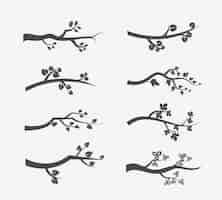 Vecteur gratuit silhouette de branches d'arbres avec des feuilles. ensemble d & # 39; illustration d & # 39; arbre de branche