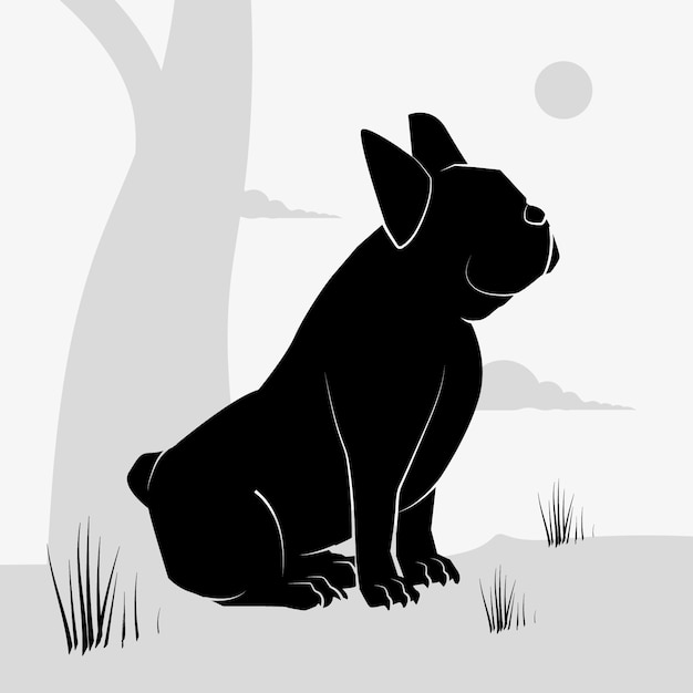 Vecteur gratuit silhouette de bulldog dessinée à la main