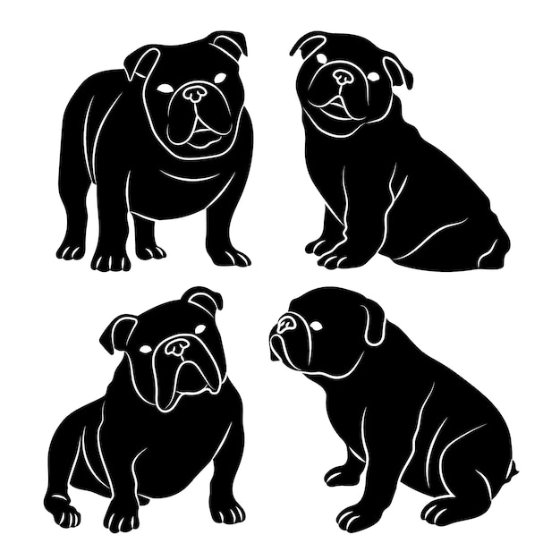 Vecteur gratuit silhouette de bulldog dessinée à la main