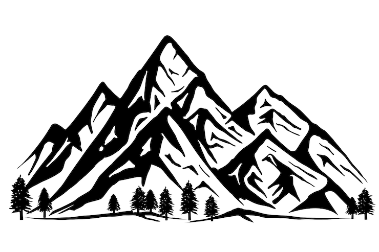 Vecteur gratuit silhouette de chaîne de montagnes dessinée à la main