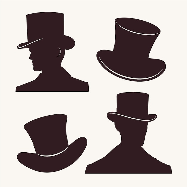 Vecteur gratuit silhouette de chapeau haut de forme dessinée à la main
