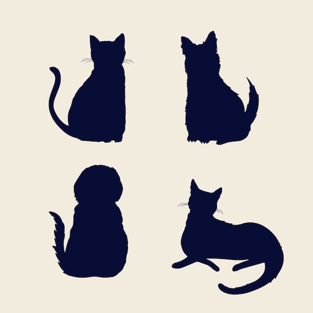 Vecteur gratuit silhouette de chien et chat design plat