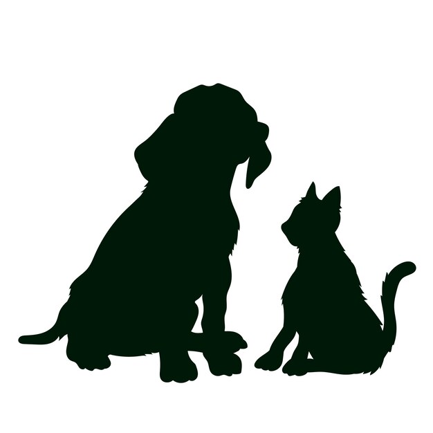 Silhouette de chien et chat design plat