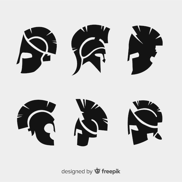 Vecteur gratuit silhouette collection de casques spartiates