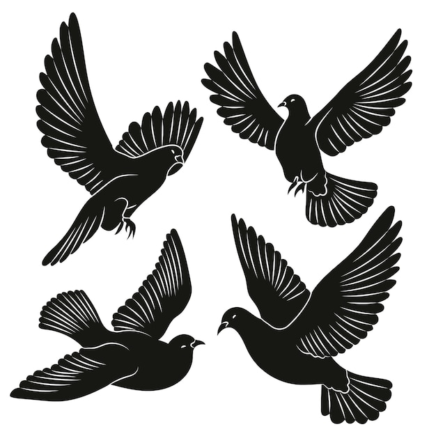 Vecteur gratuit silhouette de colombe volante dessinée à la main
