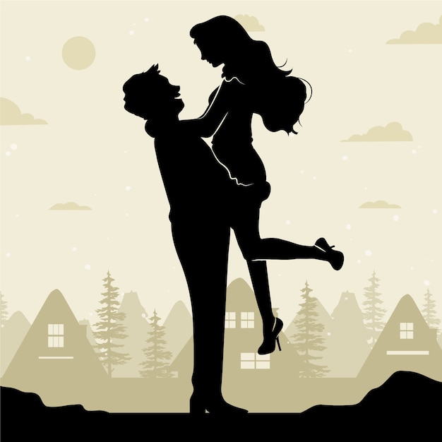 Vecteur gratuit silhouette de couple dessiné à la main