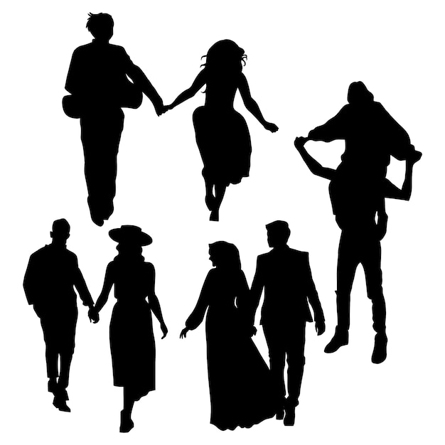 Silhouette De Couple Dessiné à La Main