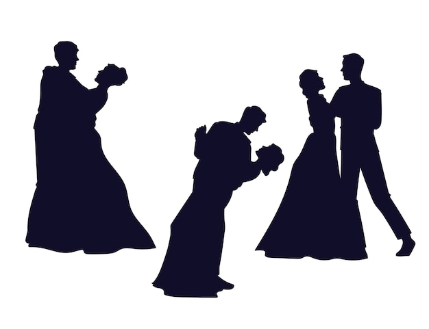 Silhouette De Couple De Mariage Dessiné à La Main