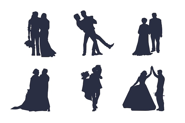 Silhouette De Couple De Mariage Dessiné à La Main