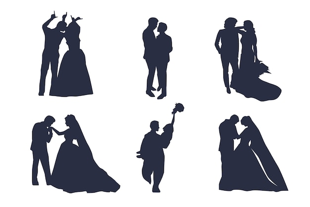 Silhouette de couple de mariage dessiné à la main