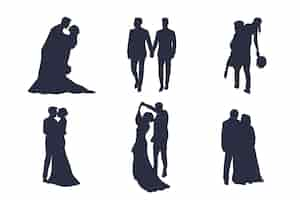 Vecteur gratuit silhouette de couple de mariage dessiné à la main