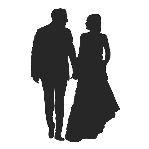 Vecteur gratuit silhouette de couple de mariage dessiné à la main