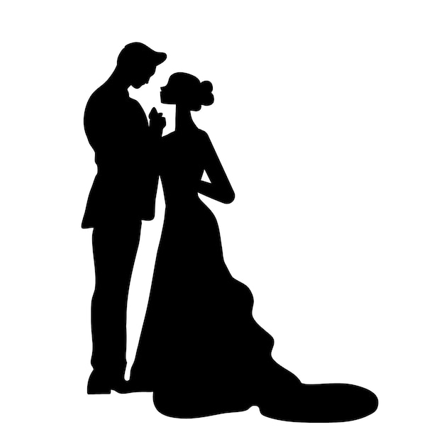 Silhouette de couple de mariage dessiné à la main