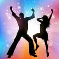 Vecteur gratuit silhouette d'un couple qui danse sur un fond starburst