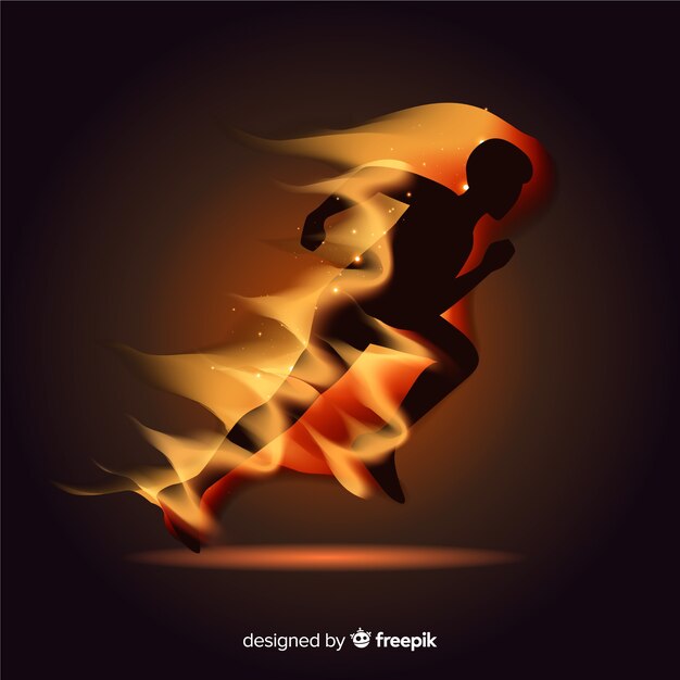 Silhouette de coureur au design plat de flammes