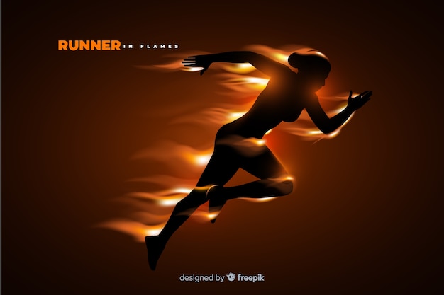 Silhouette de coureur au design plat de flammes