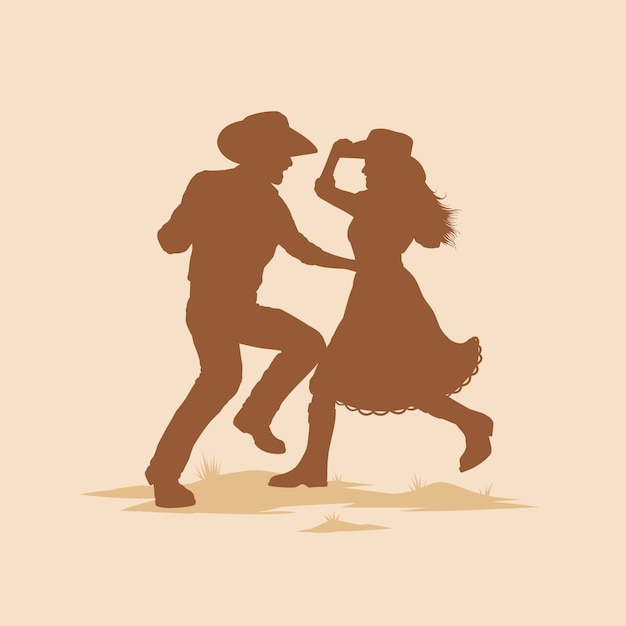 Silhouette de cow-boy dansant dessinée à la main