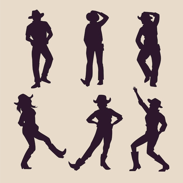 Vecteur gratuit silhouette de cow-boy dansant dessinée à la main