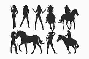 Vecteur gratuit silhouette de cow-girl dessinée à la main