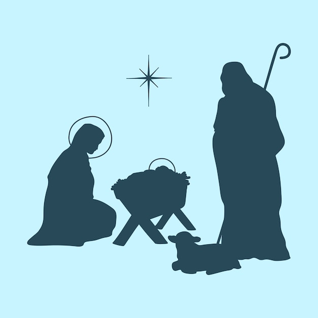 Silhouette De Crèche De Noël Plat