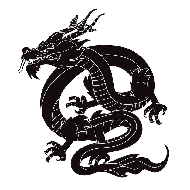 Silhouette de dragon design plat