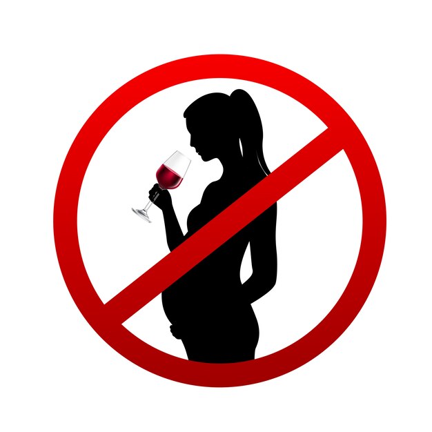 Silhouette de femme enceinte, boire du vin de verre en illustration vectorielle symbole stop