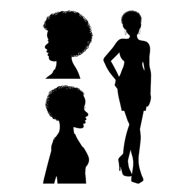 Vecteur gratuit silhouette de femme noire dessinée à la main