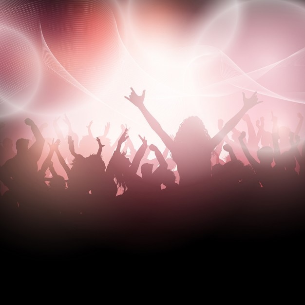 Silhouette d'une foule de partie sur un résumé des lumières fond