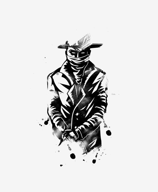 Silhouette d'un gangster avec une arme à la main - Illustration vectorielle.