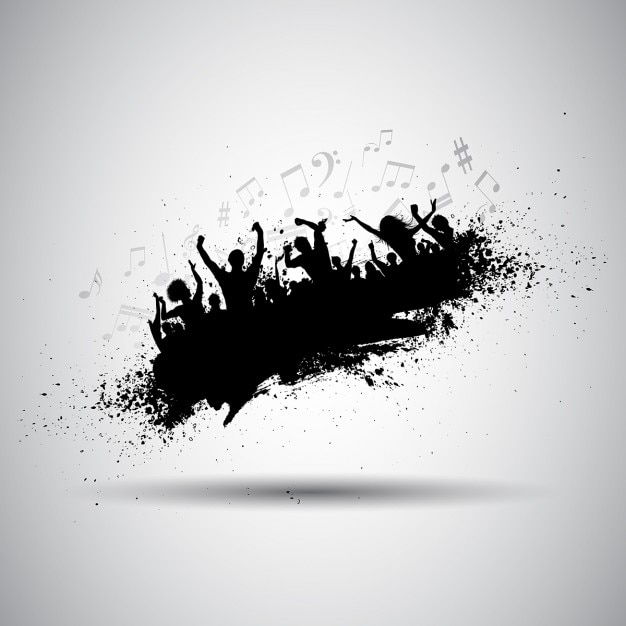 Vecteur gratuit silhouette d&#39;un groupe de gens du parti sur un fond grunge
