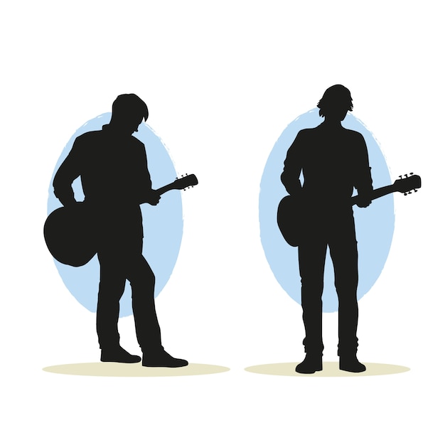 Vecteur gratuit silhouette de guitariste dessinée à la main